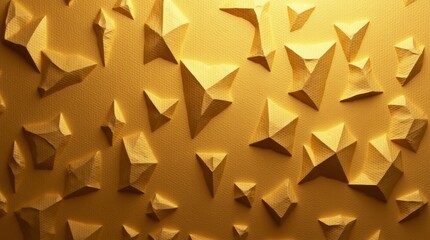 a textured wall covered with three-dimensional, geometric shapes in a warm golden tone.