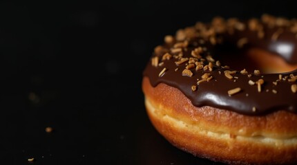 Tempting Chocolate-Glazed Donut with Crunchy Topping.  Sweet Indulgence: Chocolate-Covered Donut. Mouthwatering Donut with Crunchy Chocolate Topping.