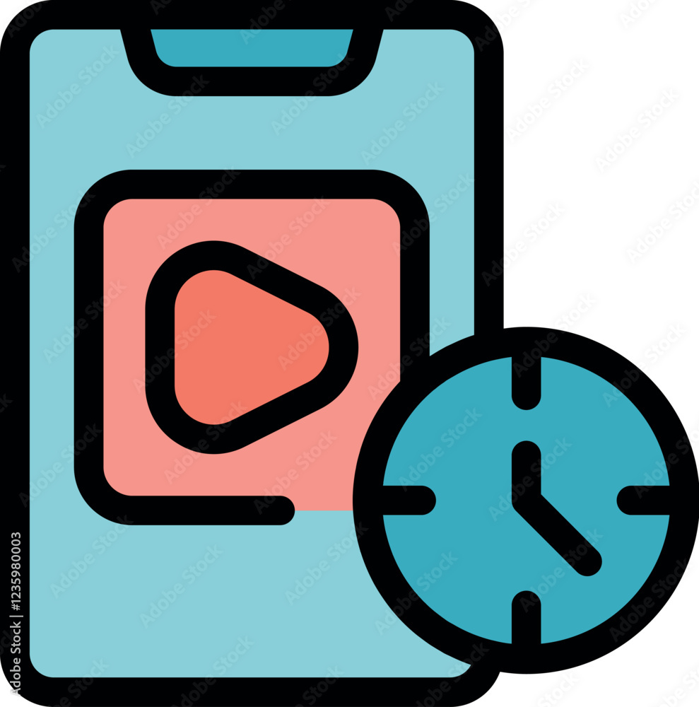 Poster play button displayed on smartphone screen with clock, indicating limited viewing time for video con