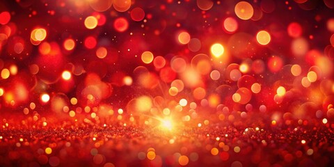 Abstract Red and Gold Glitter Background with Warm Bokeh Lights