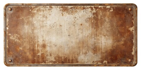 Fototapeta premium A weathered metal sign with a rusty brown patina and four rivets for attaching it to a surface