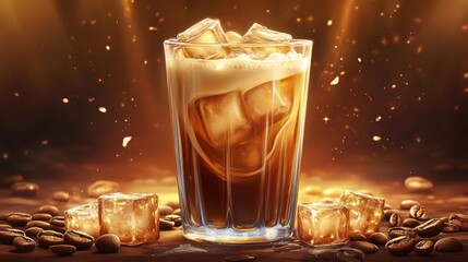 Iced Coffee with Roasted Beans and Golden Light