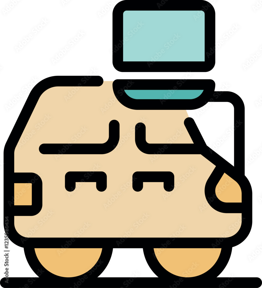 Poster self driving delivery robot efficiently transporting goods, controlled by a sophisticated laptop sys
