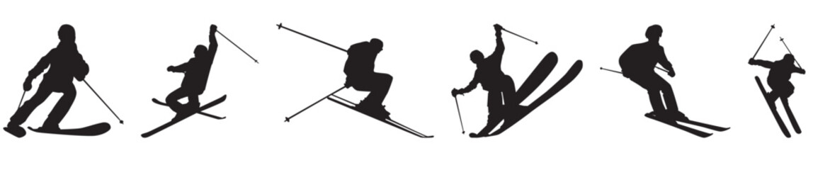 skiing silhouette. collection of skier on isolated background