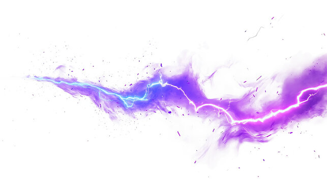 Electric blue with purple lightning bolt streaks on white & transparent a background.