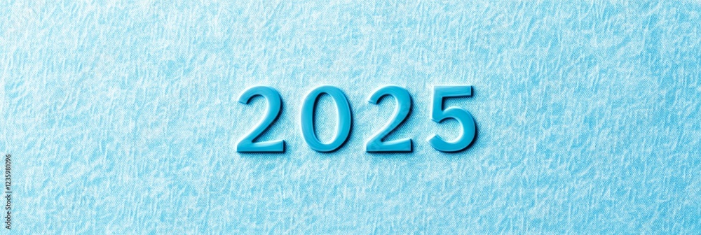 Poster year 2025 on soft blue background - the image features the year 2025 displayed prominently on a text