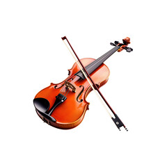 Fototapeta premium Elegant Wooden Violin with Bow on a White Background