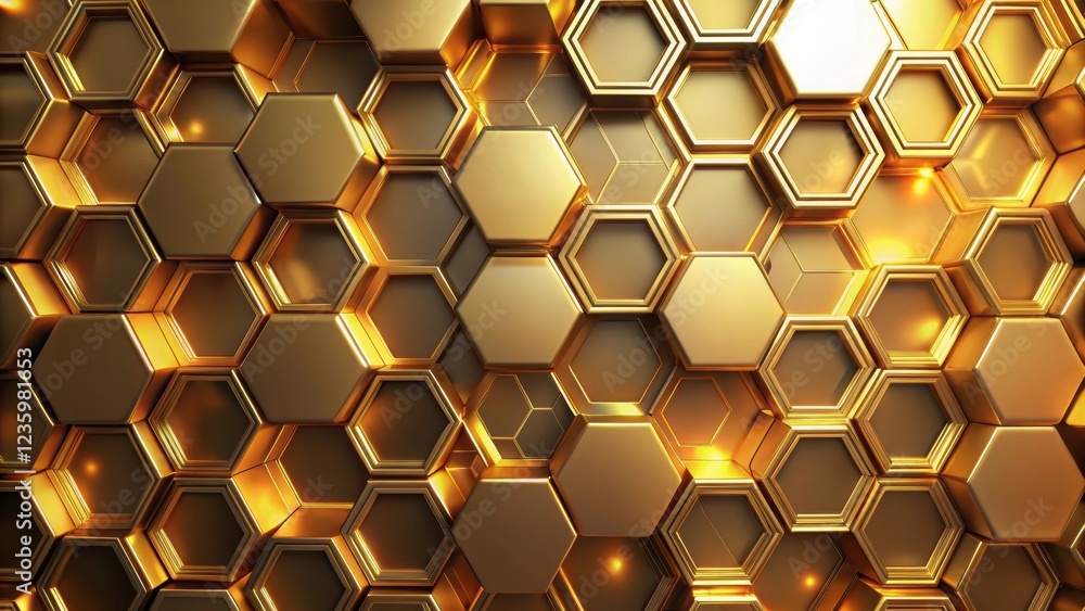Poster A Golden Abstract Hexagon Pattern with a Warm, Glowing Light Source, Creating a Sensational Visual Effect