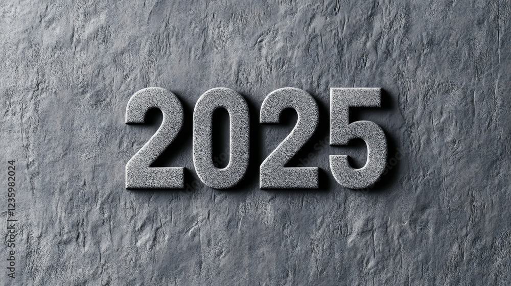 Poster bold 2025 number on textured background - a large, textured representation of the number 2025 displa