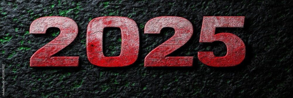 Poster bold red number 2025 on dark background - a striking image featuring the number 2025 in bold red aga