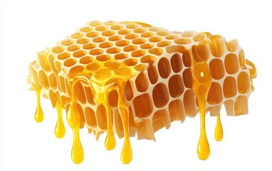 Flying honeycomb dripping with golden honey isolated on a white background