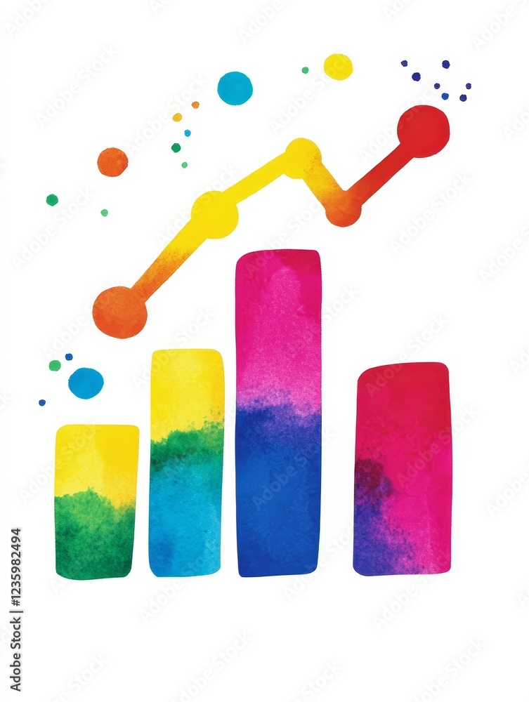 Poster colorful bar graph design with data visualization - a vibrant watercolor illustration depicting a ba