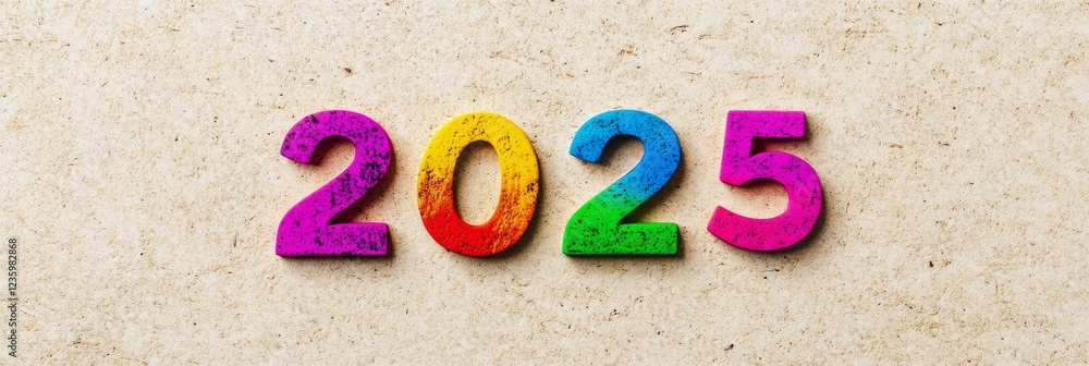 Poster colorful numbers representing the year 2025 - a vibrant display of the numbers 2025 made from colorf
