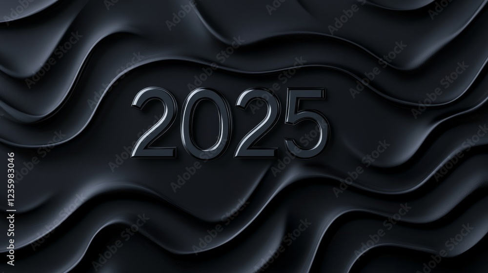 Poster creative black wave background with year - a modern black background featuring wavy patterns and the