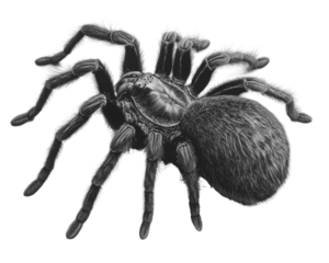 A black and white drawing of a spider