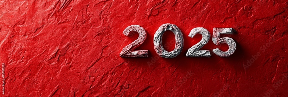 Poster creative year 2025 concept on red background - a textured red background with the year 2025 displaye