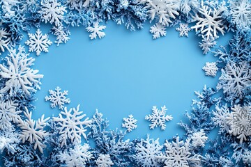 Festive Blue Background Decorated With White Snowflakes