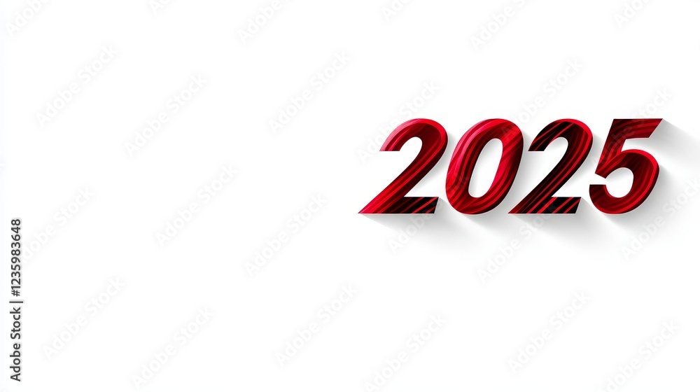 Poster dynamic red text 2025 on white background - a bold representation of the year 2025 with dynamic line