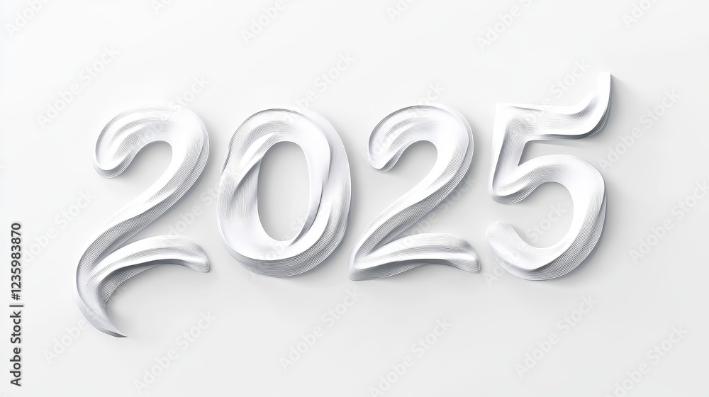 Poster elegant white styled number 2025 - a modern and sleek representation of the number 2025 with fluid d