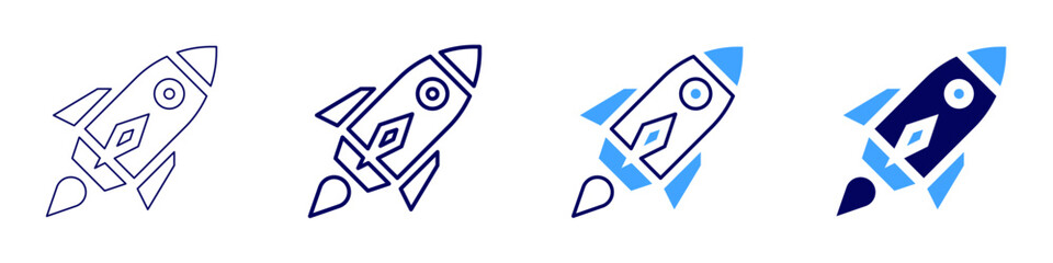 Rocket certification icon in 4 different styles. Thin Line, Line, Bold, and Bold Line. Duotone style. Editable stroke