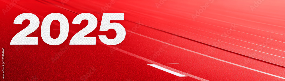 Poster future vision of 2025 on red background - a bold representation of the year 2025 against a dynamic r