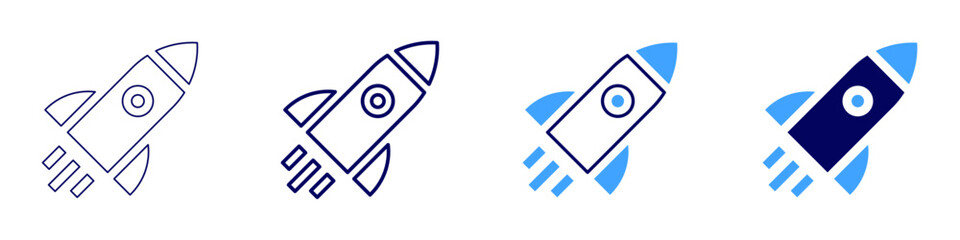 Rocket companies icon in 4 different styles. Thin Line, Line, Bold, and Bold Line. Duotone style. Editable stroke