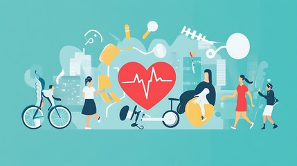 Diverse people with disabilities in a modern city, promoting health and inclusion
