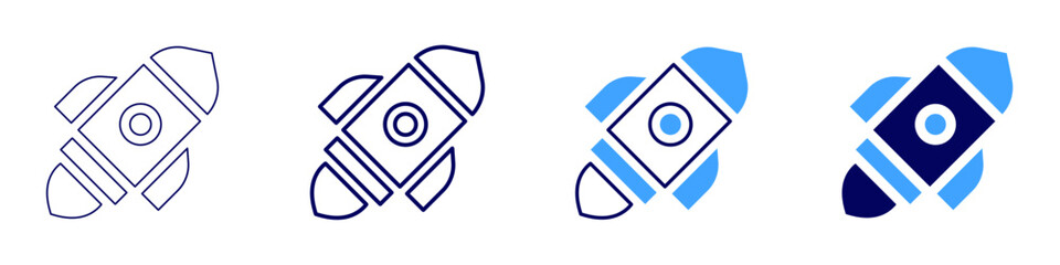 Rocket coordination icon in 4 different styles. Thin Line, Line, Bold, and Bold Line. Duotone style. Editable stroke