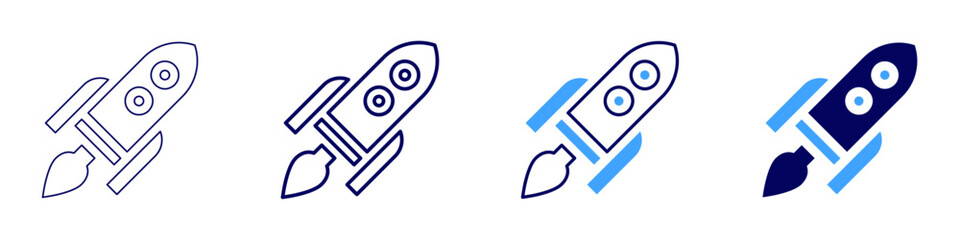 Rocket control icon in 4 different styles. Thin Line, Line, Bold, and Bold Line. Duotone style. Editable stroke