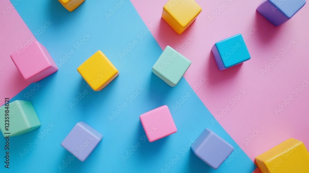 Poster 3d rendering of colorful cubes on a two-tone background with soft lighting and glossy finish