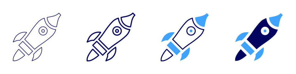 Rocket diagrams icon in 4 different styles. Thin Line, Line, Bold, and Bold Line. Duotone style. Editable stroke
