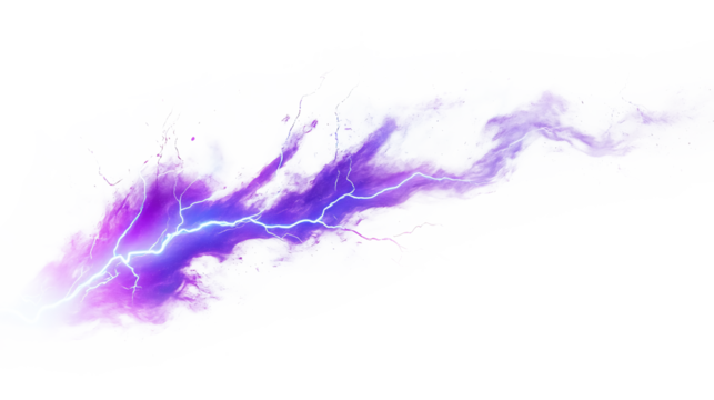 Electric blue with purple lightning bolt streaks on white & transparent a background.