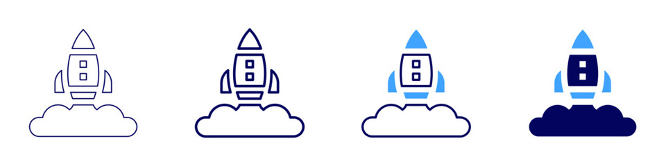 Rocket efficiency icon in 4 different styles. Thin Line, Line, Bold, and Bold Line. Duotone style. Editable stroke