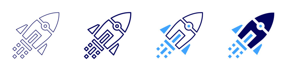 Rocket engine icon in 4 different styles. Thin Line, Line, Bold, and Bold Line. Duotone style. Editable stroke