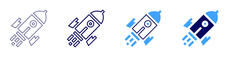 Rocket engines icon in 4 different styles. Thin Line, Line, Bold, and Bold Line. Duotone style. Editable stroke