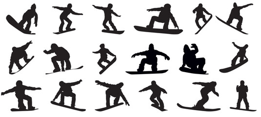 Obraz premium Set of snowboarding on isolated white background. 