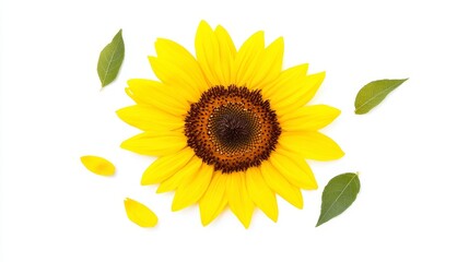 Fototapeta premium Isolated Sunflower Kernel Snack Raw Organic Sunflower - A bright sunflower surrounded by green leaves and petals symbolizes nature, beauty, growth, health