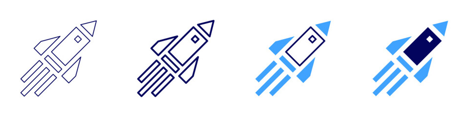 Rocket future icon in 4 different styles. Thin Line, Line, Bold, and Bold Line. Duotone style. Editable stroke
