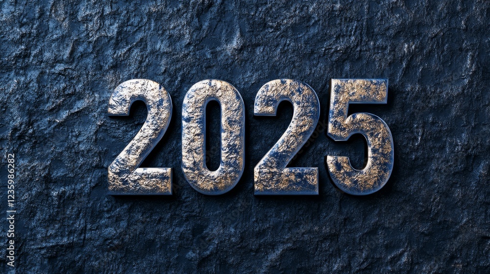 Poster metallic number two thousand twenty five design - a bold metallic representation of the year 2025 se