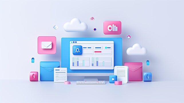 Creative App Design with Vibrant Blue and Pink Elements in Illustration Style
