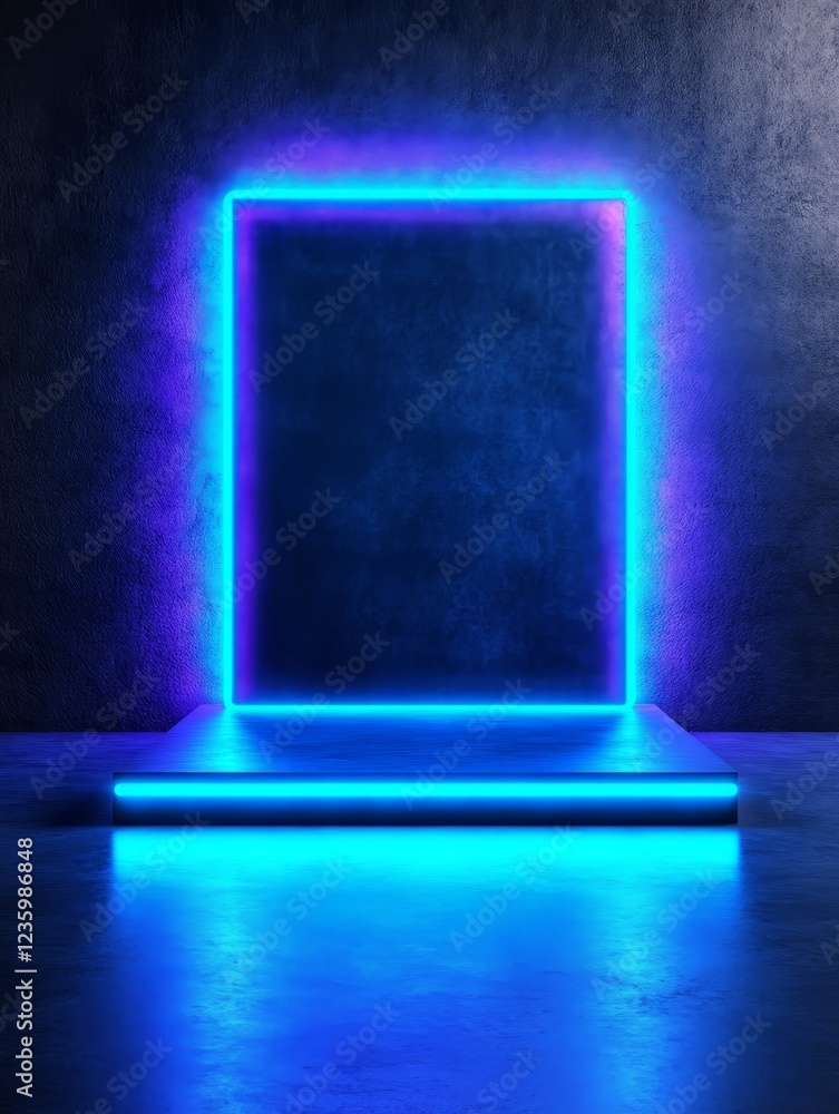 Aufkleber neon frame on dark background - a glowing neon frame stands out against a dark textured backdrop, cr