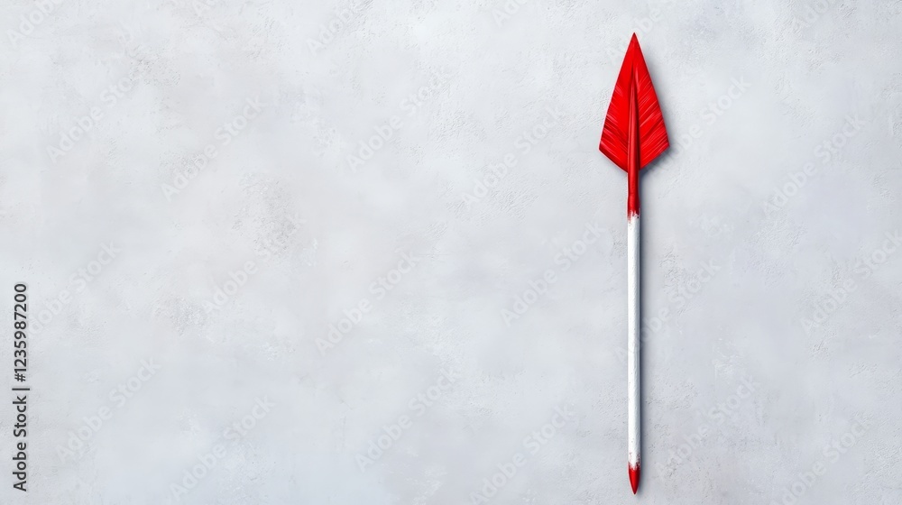 Poster red arrow on neutral background - a red arrow displayed against a textured neutral background, symbo