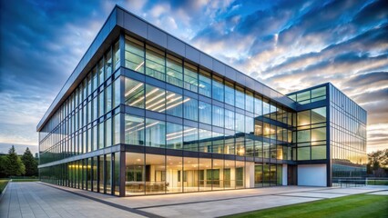 Modern university building with sleek glass walls and a minimalist architectural style, featuring large windows that allow natural light to pour in, modern university building, sleek glass walls