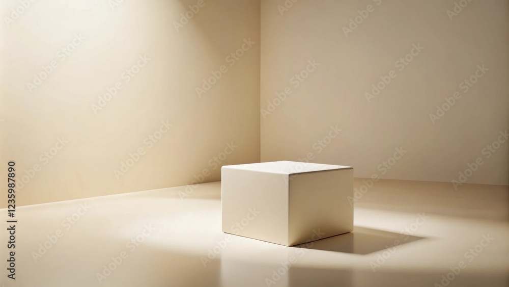 Leinwandbilder Minimalist Cube Podium with Soft Light and Shadow in a Neutral Setting