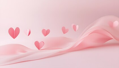 Pink Hearts Floating Above Soft Pink Fabric Waves