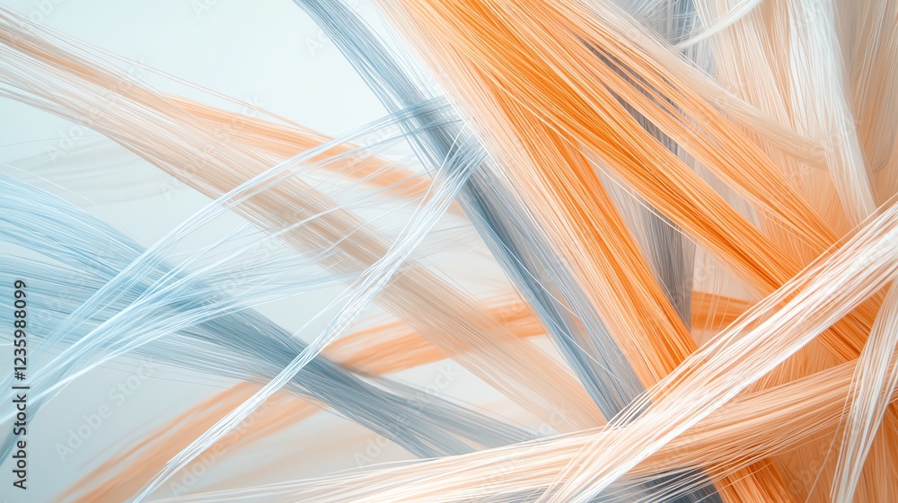 Poster abstract art with dynamic, flowing lines of blue and orange, creating a captivating visual with a se