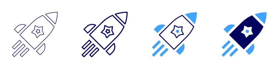 Rocket milestones icon in 4 different styles. Thin Line, Line, Bold, and Bold Line. Duotone style. Editable stroke