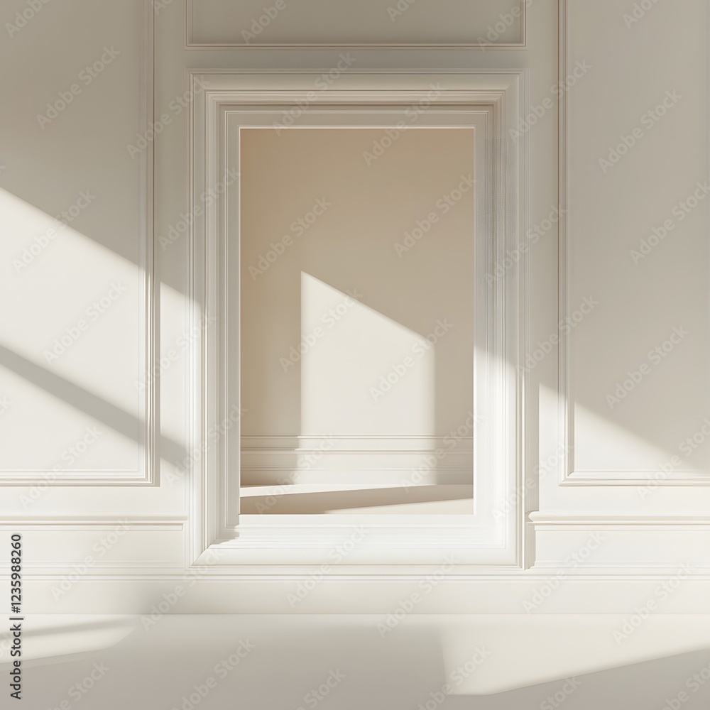 Poster mockup white poster frame seen from a low angle against a bright light background creating a dramati
