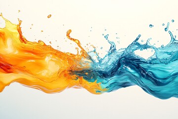 Abstract Orange and Blue Liquid Waves Splashing