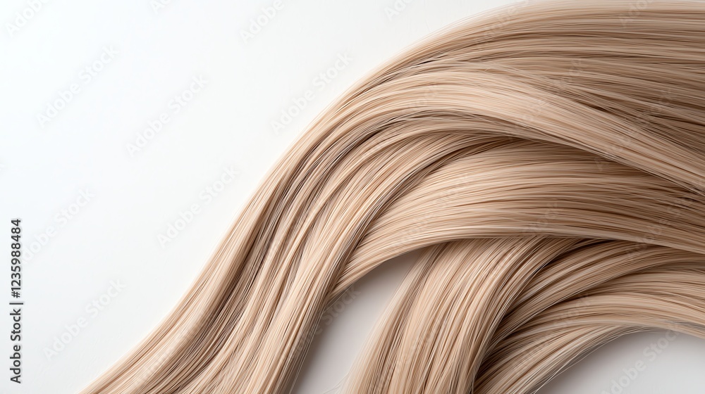 Poster silky beige strands flow smoothly, creating an abstract wave pattern on a clean white background, sy